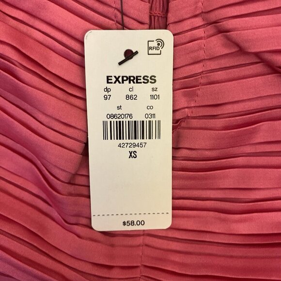 Express Women's Satin V-Bar Puff Sleeve Ruched Pleated Top Pink Size XS NWT $58 - Picture 15 of 16